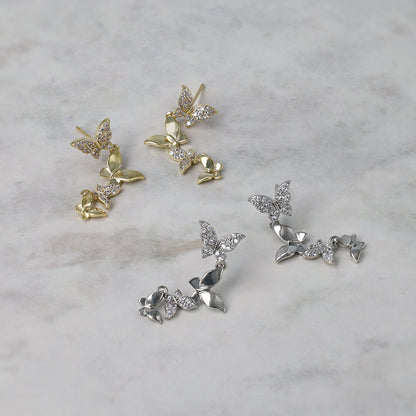 ピアス ニッケルフリー メタル キュービックジルコニア バタフライ 蝶 ウェーブ ステンレスポスト スタッドピアス