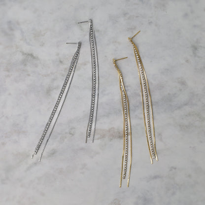 ピアス ニッケルフリー メタル ロング ミニ ストーン チェーン ステンレスポスト スタッドピアス