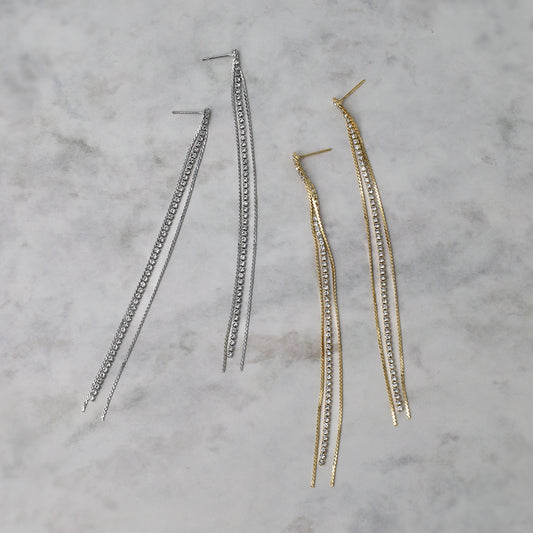 ピアス ニッケルフリー メタル ロング ミニ ストーン チェーン ステンレスポスト スタッドピアス