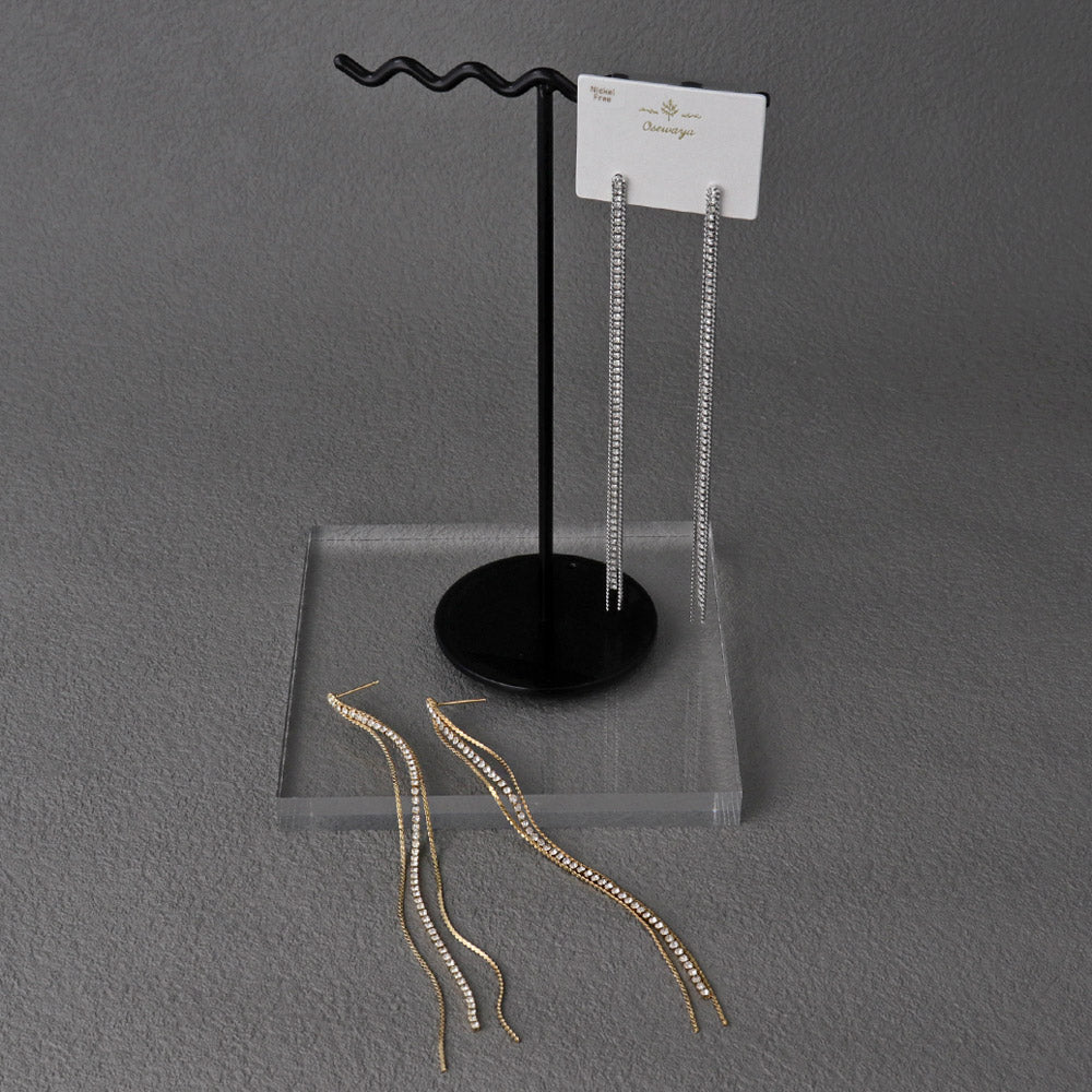 ピアス ニッケルフリー メタル ロング ミニ ストーン チェーン ステンレスポスト スタッドピアス