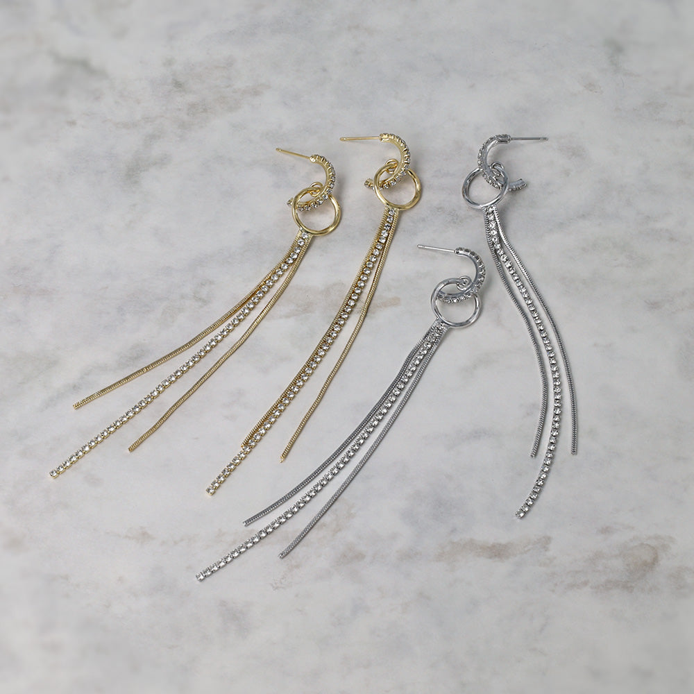 ピアス ニッケルフリー メタル ロング ミニ ストーン チェーン カーブ リング ステンレスポスト スタッドピアス