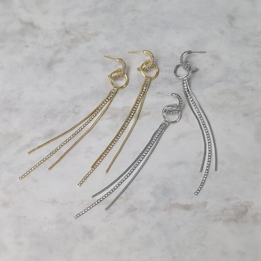 ピアス ニッケルフリー メタル ロング ミニ ストーン チェーン カーブ リング ステンレスポスト スタッドピアス