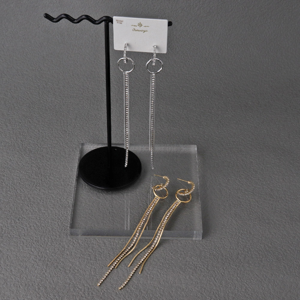 ピアス ニッケルフリー メタル ロング ミニ ストーン チェーン カーブ リング ステンレスポスト スタッドピアス