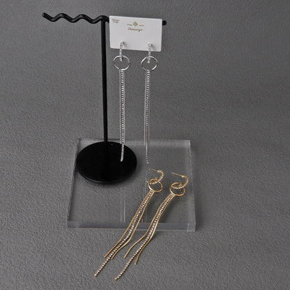 ピアス ニッケルフリー メタル ロング ミニ ストーン チェーン カーブ リング ステンレスポスト スタッドピアス