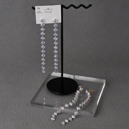 ピアス ニッケルフリー メタル キュービックジルコニア スクエア チェーン ロング ステンレスポスト スタッドピアス