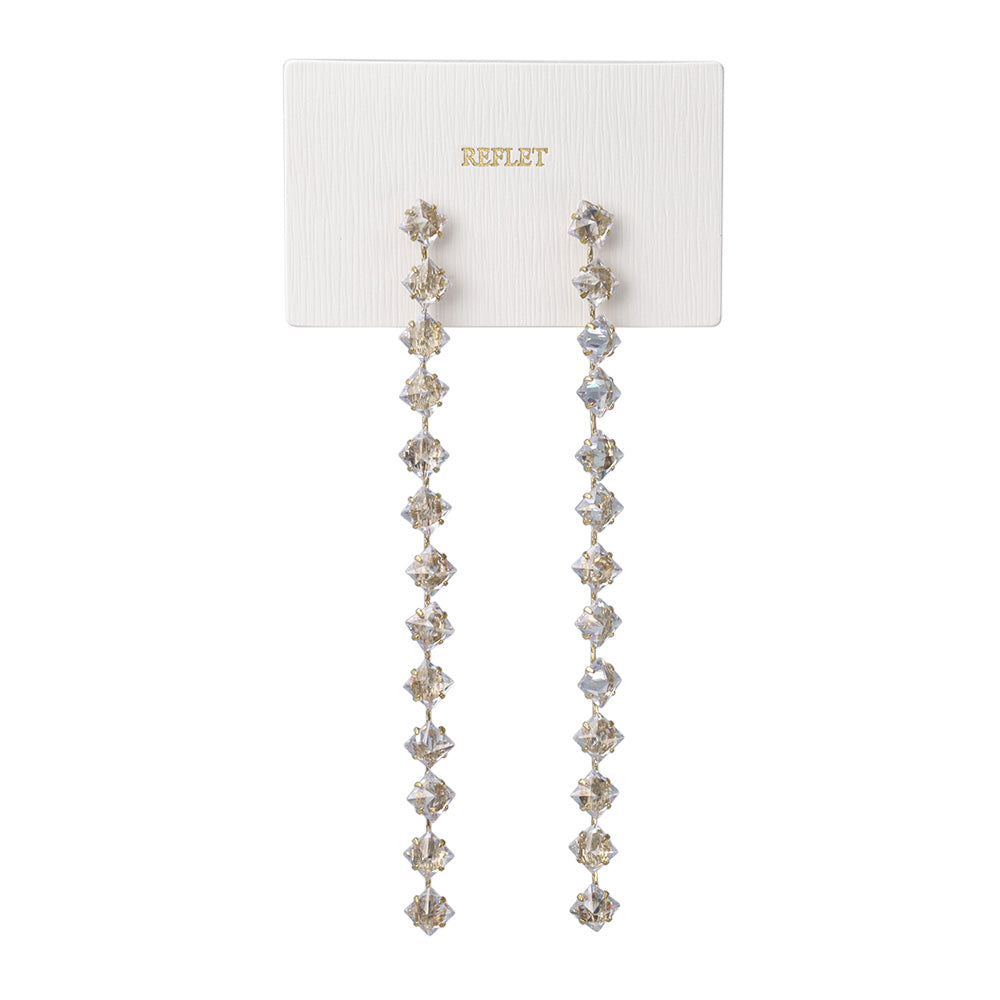 ピアス ニッケルフリー メタル キュービックジルコニア スクエア チェーン ロング ステンレスポスト スタッドピアス