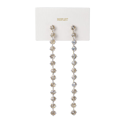 ピアス ニッケルフリー メタル キュービックジルコニア スクエア チェーン ロング ステンレスポスト スタッドピアス