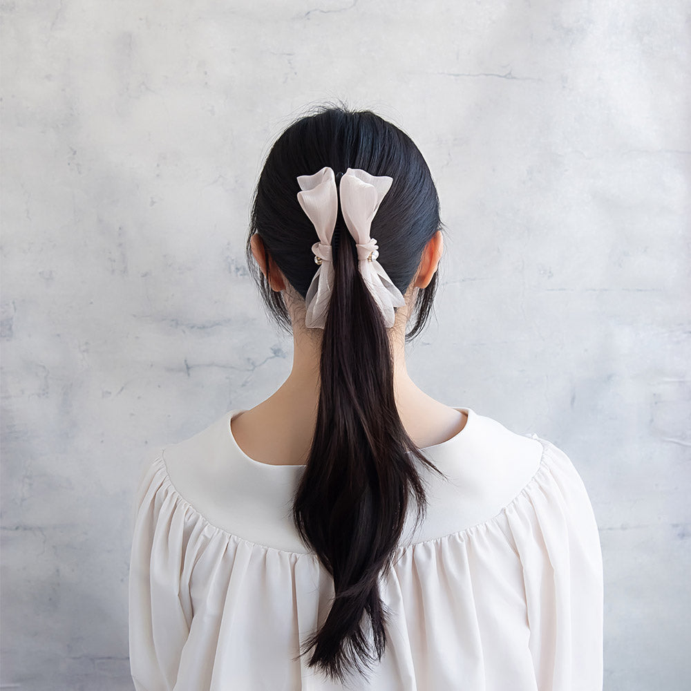 バナナクリップ リボン シアー シマー パール ストーン ヘアクリップ
