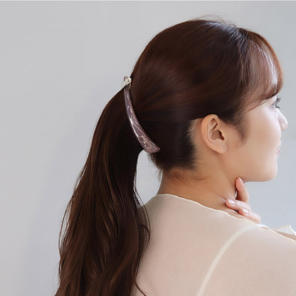 バナナクリップ メタル ボールチェーン ミニ パール リボン クリア カラー スリム ヘアクリップ