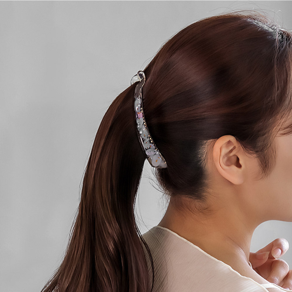 バナナクリップ Jewel epo ドライフラワー 花 ミニ パール クリア カラー スリム ヘアクリップ