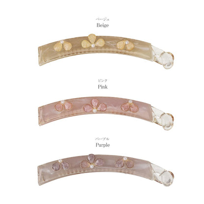 バナナクリップ Jewel epo フラワー 花びら ミニパール マーブルカラー クリア スリム ヘアクリップ