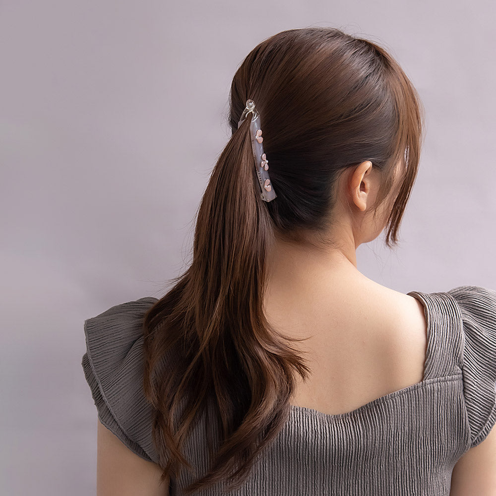 バナナクリップ Jewel epo フラワー 花びら ミニパール マーブルカラー クリア スリム ヘアクリップ