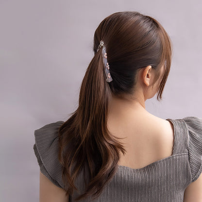 バナナクリップ Jewel epo フラワー 花びら ミニパール マーブルカラー クリア スリム ヘアクリップ