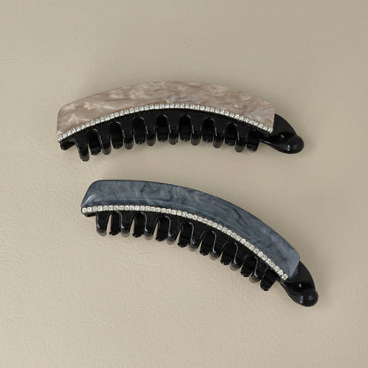バナナクリップ マーブル カラー ミニ ストーン カーブ 2層 歯つき 130mm ビッグサイズ ヘアクリップ