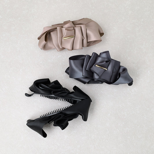 バナナクリップ ヘアクリップ レイヤード リボン メタル ライン