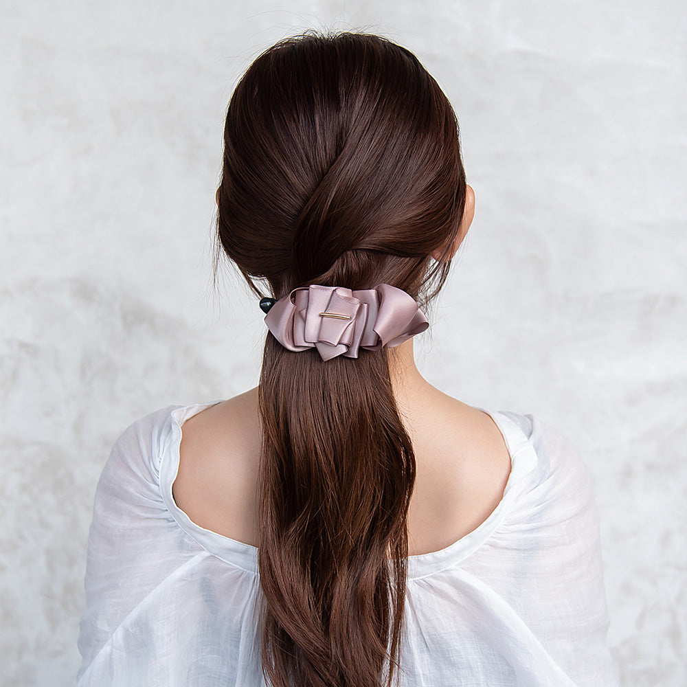 バナナクリップ ヘアクリップ レイヤード リボン メタル ライン