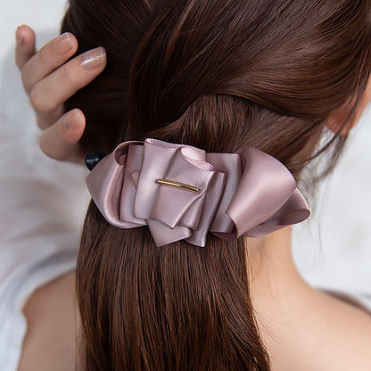 バナナクリップ ヘアクリップ レイヤード リボン メタル ライン