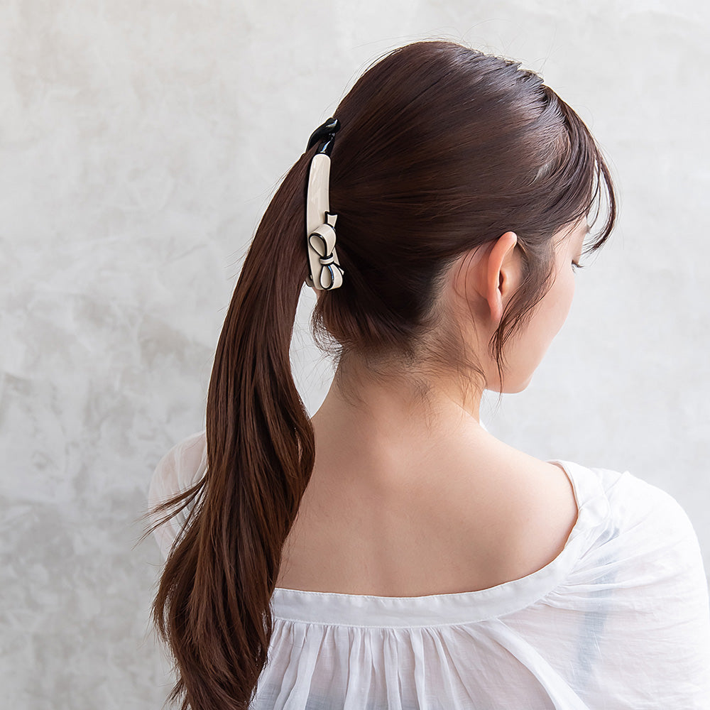 バナナクリップ ヘアクリップ 立体 リボン バイカラー