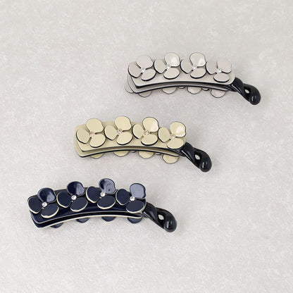 バナナクリップ ヘアクリップ 立体 フラワー ストーン バイカラー