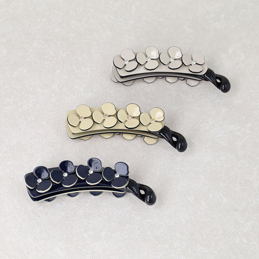バナナクリップ ヘアクリップ 立体 フラワー ストーン バイカラー