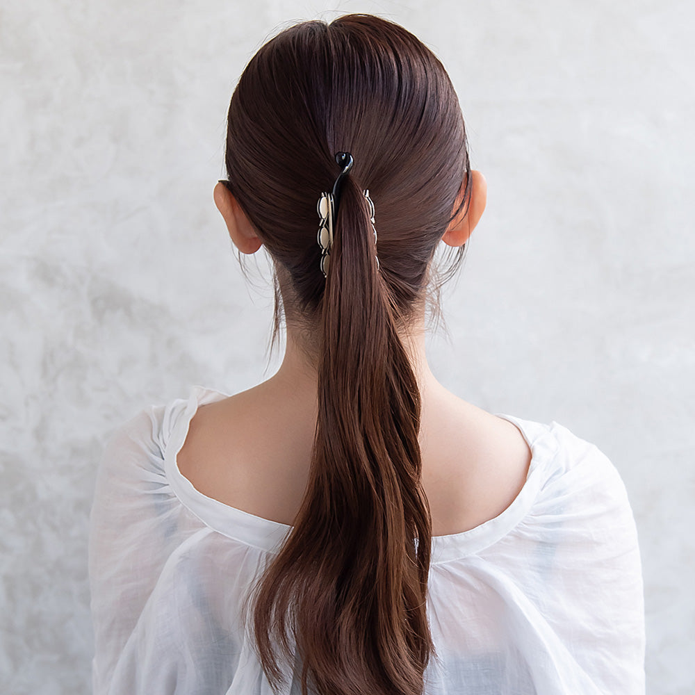 バナナクリップ ヘアクリップ 立体 フラワー ストーン バイカラー