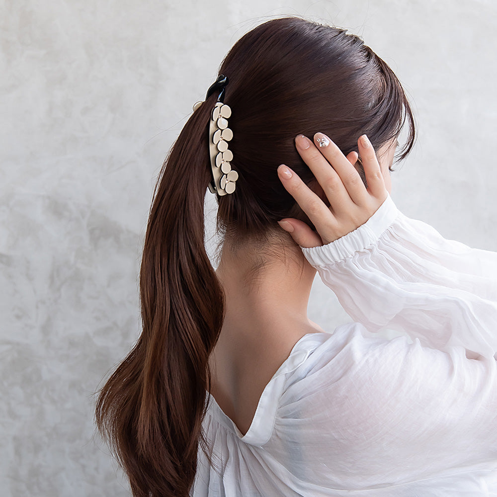 バナナクリップ ヘアクリップ 立体 フラワー ストーン バイカラー