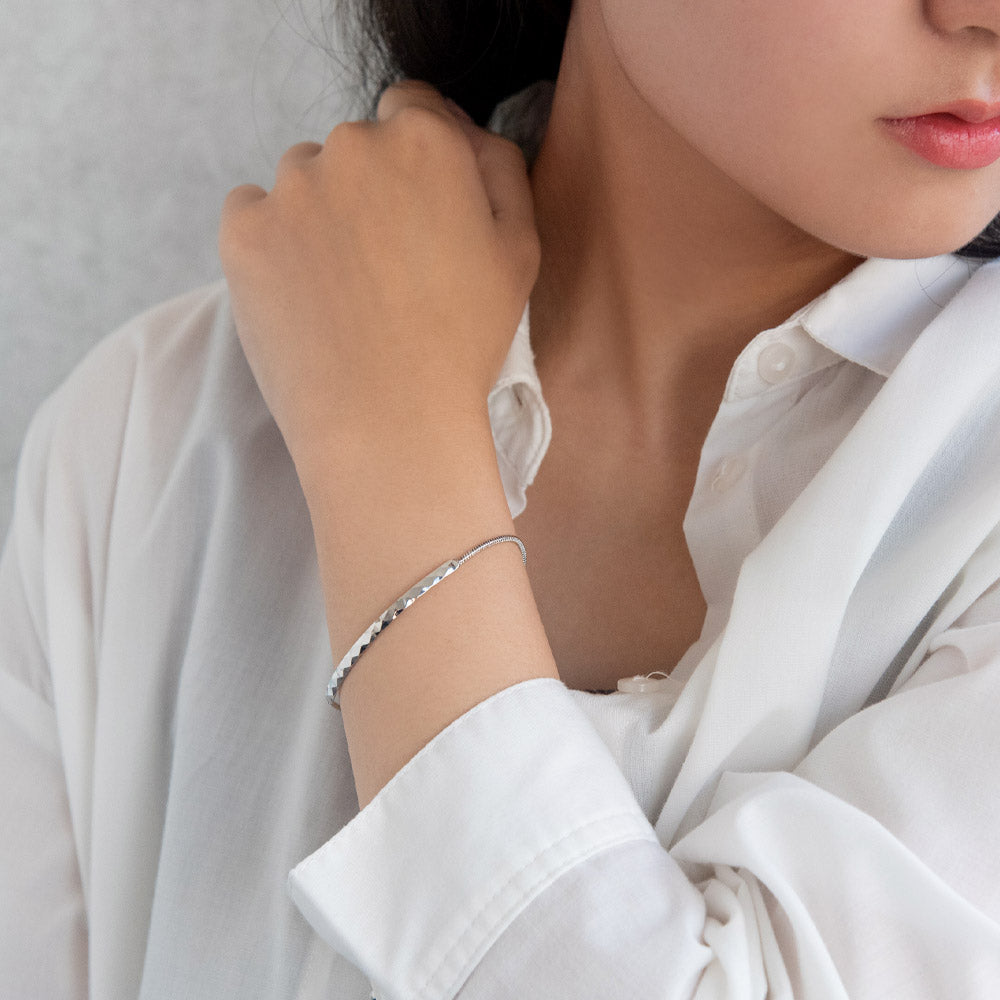 ブレスレット ニッケルフリー メタル プレート ダイヤカット スネークチェーン マグネットブレスレット
