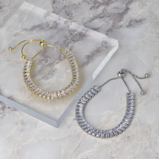 ブレスレット ニッケルフリー メタル キュービックジルコニア レクタングル スライドボール ベネチアン チェーンブレスレット