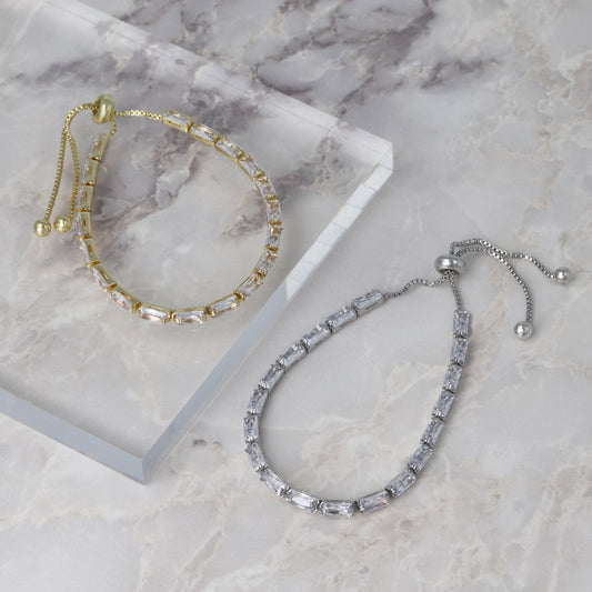 ブレスレット ニッケルフリー メタル キュービックジルコニア レクタングル スライドボール ベネチアン チェーンブレスレット