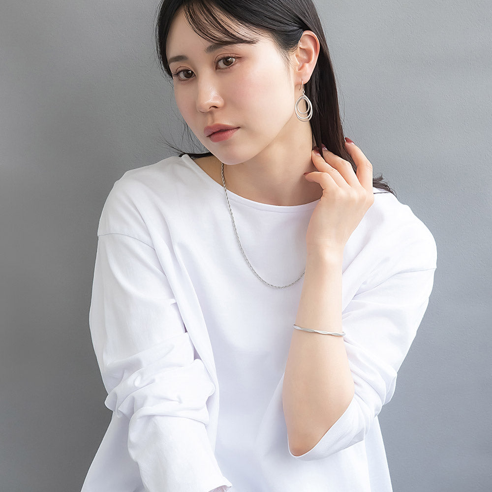 ブレスレット ニッケルフリー sable silver メタル フラット カット ライン スリム ハーフバングル