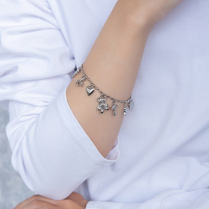 ブレスレット yura ニッケルフリー メタル リボン ユニコーン ハート クマ クロス スター マンテル オーバルボール チェーンブレスレット