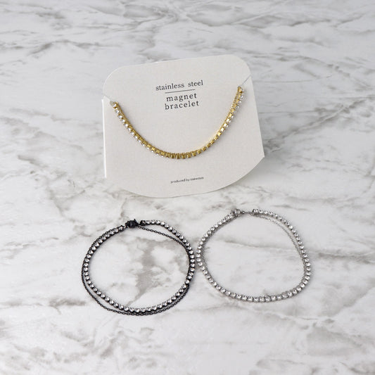 ブレスレット ステンレス 2連 ラインストーン 連爪 アズキ チェーン マグネットブレスレット