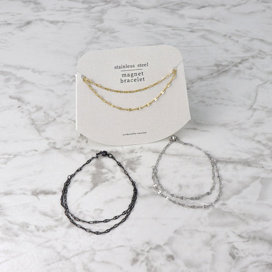 ブレスレット ステンレス 2連風 ペタルチェーン マグネットブレスレット