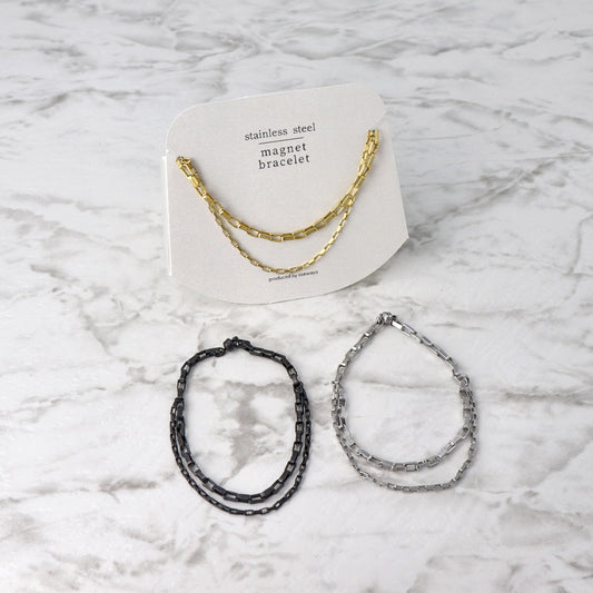 ブレスレット ステンレス 2連風 レクタングルチェーン マグネットブレスレット