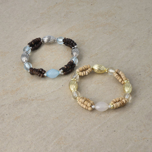 ブレスレット メタル クリア カラー ココビーズ パール オーバル ゴムブレスレット