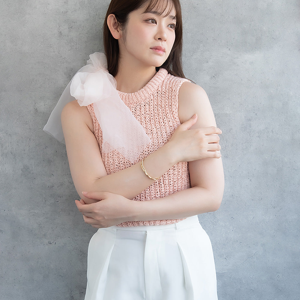 ブレスレット ステンレス ストーン ライン クロス ツイスト バングル