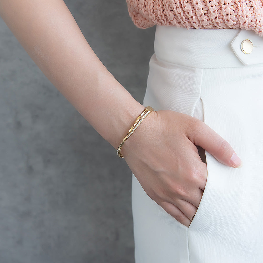 ブレスレット ステンレス ストーン ライン クロス ツイスト