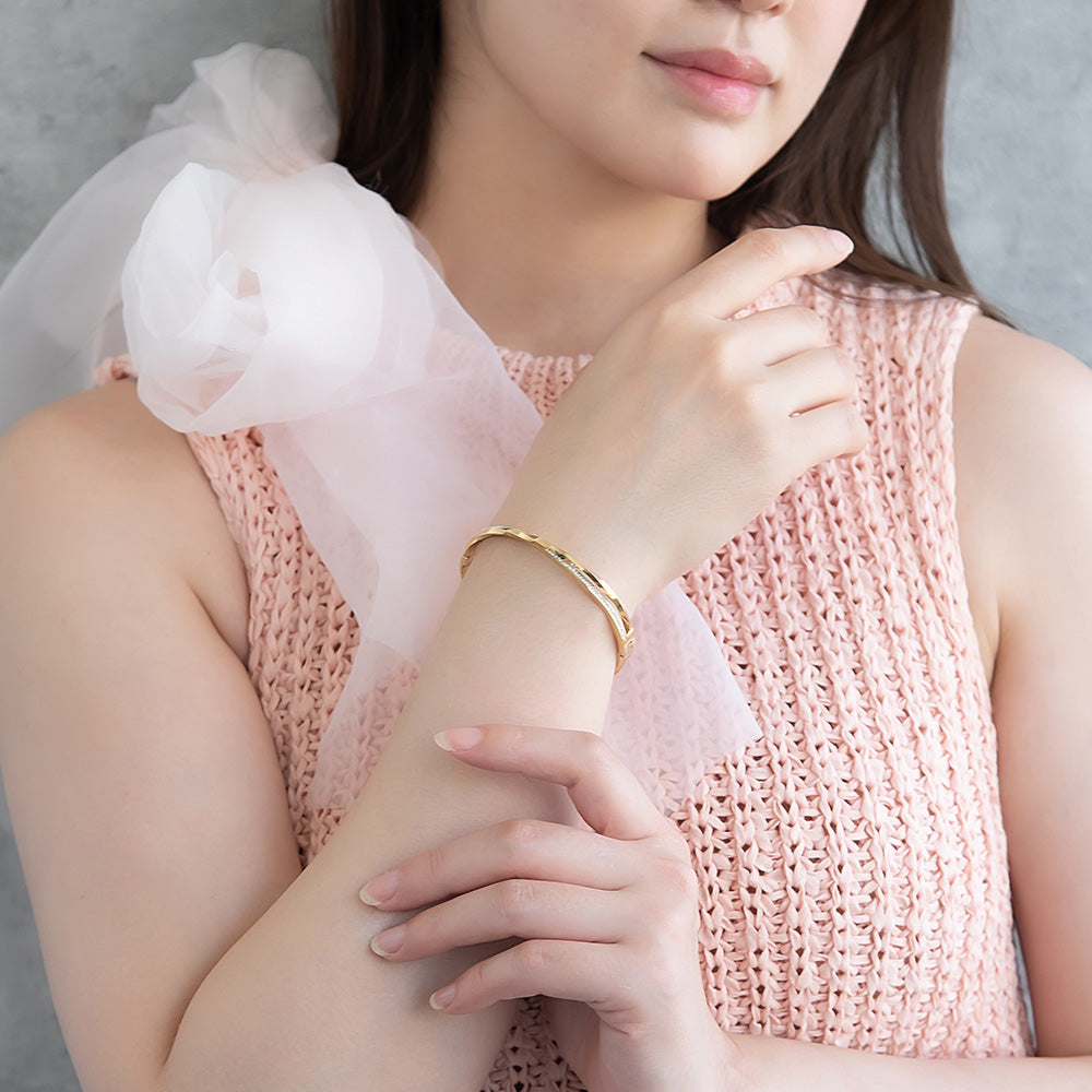 ブレスレット ステンレス ストーン ライン クロス ツイスト バングル