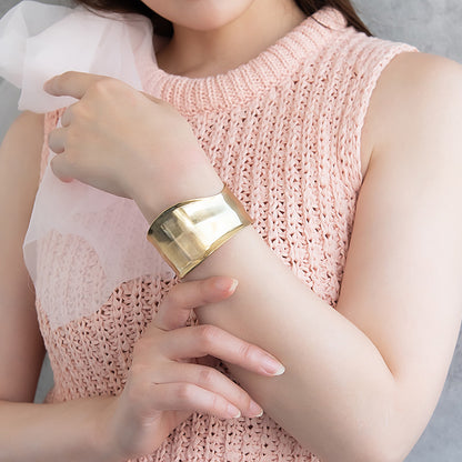 ブレスレット ステンレス ウェーブ プレート ワイド ハーフバングル