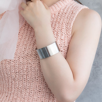 ブレスレット ステンレス ライン プレート ワイド ハーフバングル