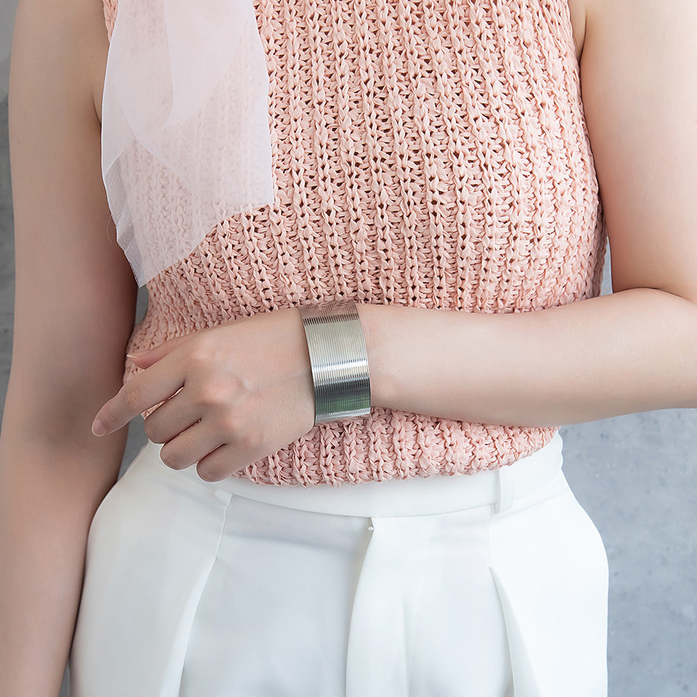 ブレスレット ステンレス ライン プレート ワイド ハーフバングル