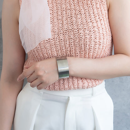 ブレスレット ステンレス ライン プレート ワイド ハーフバングル