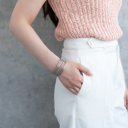 ブレスレット ステンレス クロス ライン テクスチャー ワイド ハーフバングル