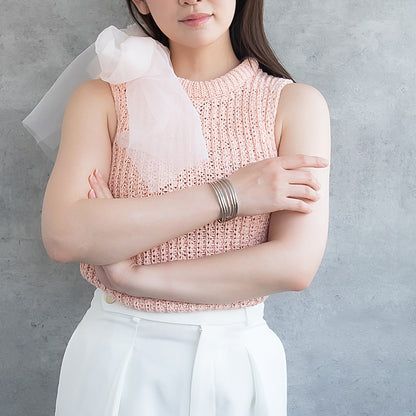 ブレスレット ステンレス クロス ライン テクスチャー ワイド ハーフバングル