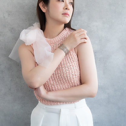 ブレスレット ステンレス クロス ライン テクスチャー ワイド ハーフバングル