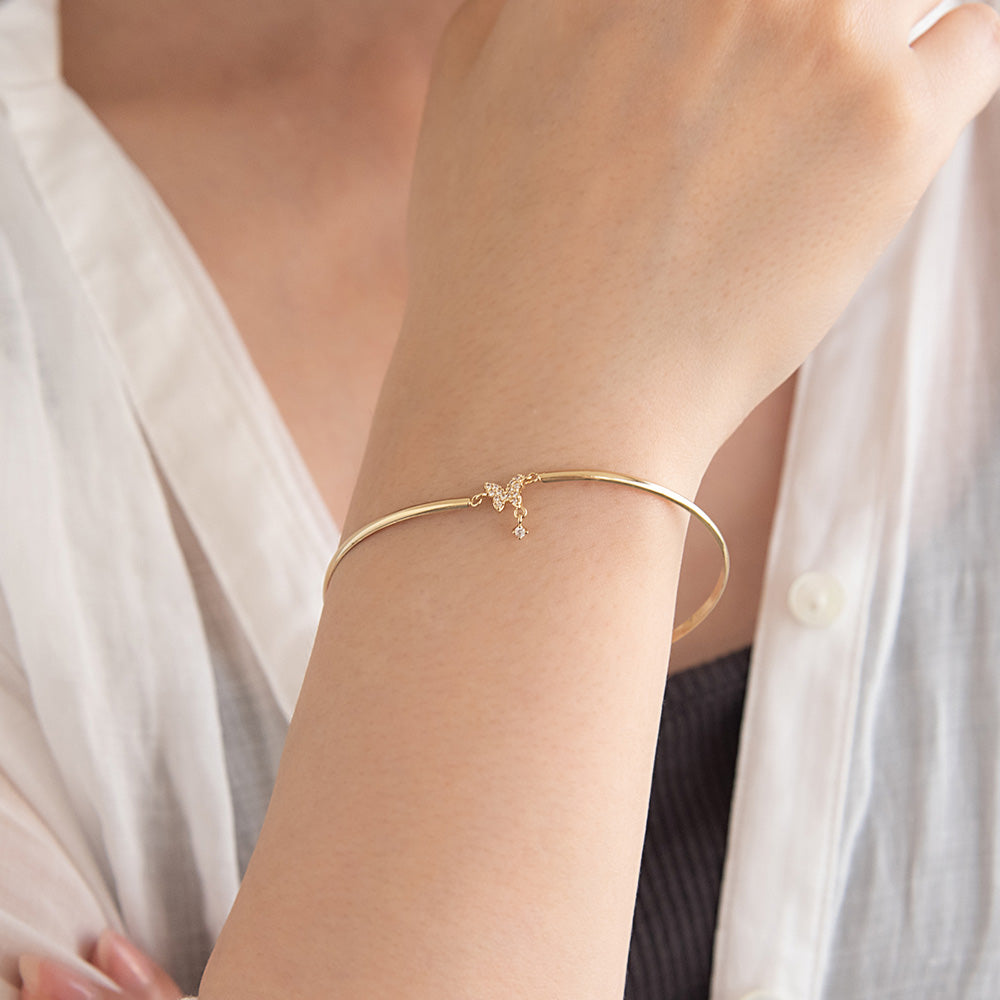 ブレスレット ニッケルフリー メタル キュービックジルコニア バタフライ 下がり アーチ マグネットブレスレット