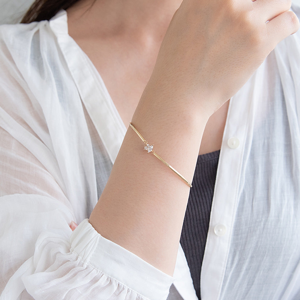 ブレスレット ニッケルフリー メタル キュービックジルコニア アーモンド ダブル アーチ マグネットブレスレット