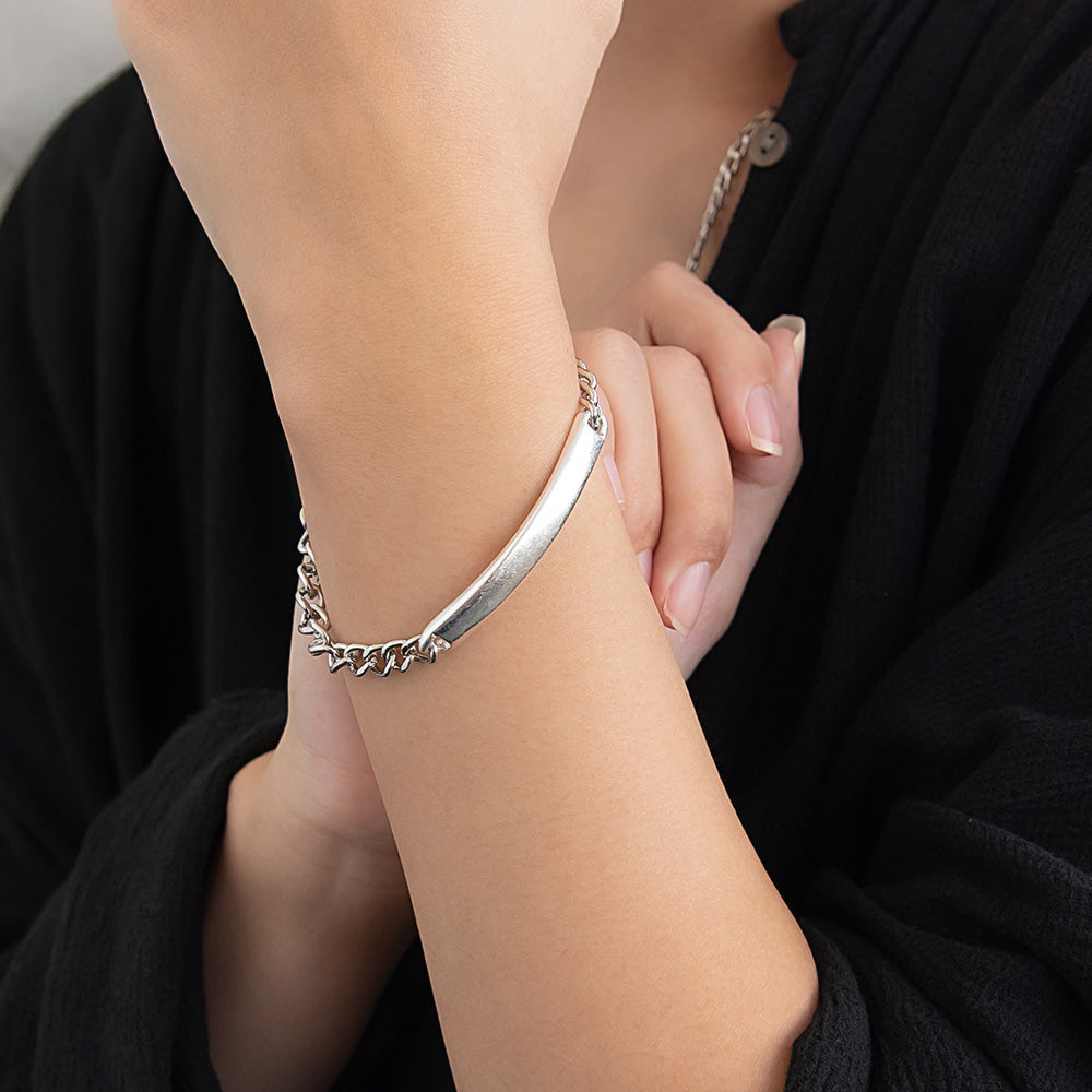 ブレスレット Awesome ニッケルフリー メタル カーブ プレート 中折れ式クラスプ チェーンブレスレット