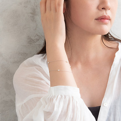 ブレスレット ニッケルフリー メタル パール ドット 2連 ミックスチェーン マグネットブレスレット