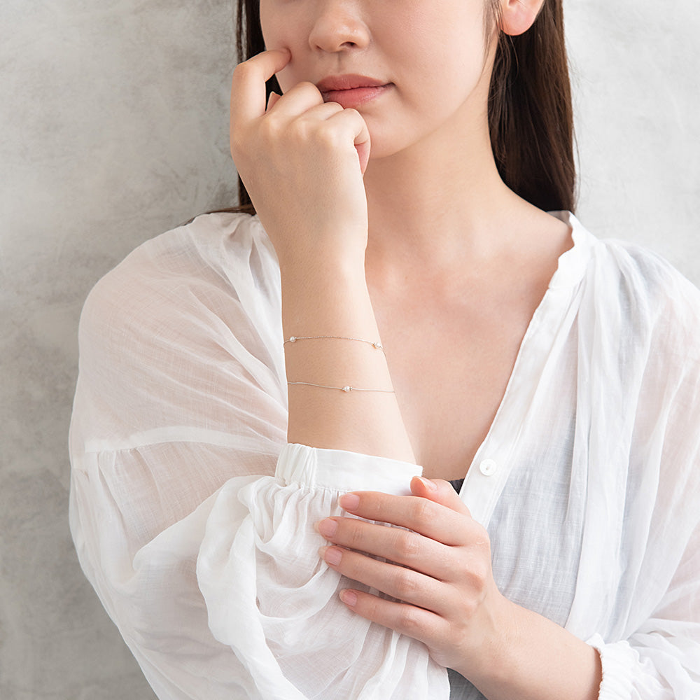 ブレスレット ニッケルフリー メタル パール ドット 2連 ミックスチェーン マグネットブレスレット